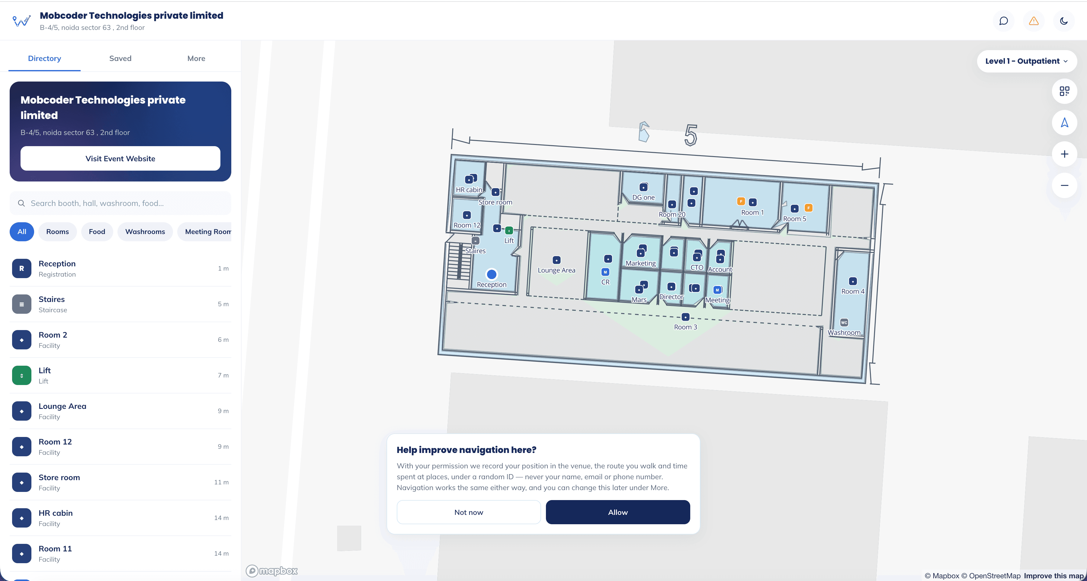 Waytraq visitor web app — live venue map
